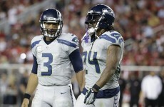 Beastmode activated while Colin Kaepernick almost assassinates equipment guy with wild throw