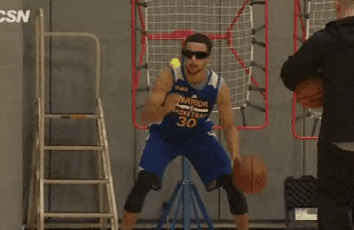 Steph Curry's dribbling drill, with blinding glasses and a tennis ball