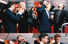 Jlaw and the Hunger Games cast did a rake of shots on the red carpet... it's the Dredge