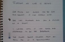Take a break and check out this list a man wrote about all the things that make his wife cry