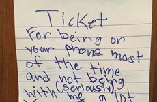 Take a break and enjoy the ticket this little boy issued to his phone-addicted Mam