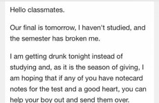 This absolute chancer of a student sent this email the night before his exam