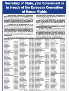 Troubles victims have strong words for the British government in this full-page ad