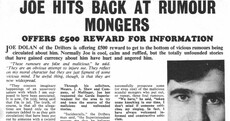 Joe Dolan placed this ad in 1968 offering a reward for information on rumours about him