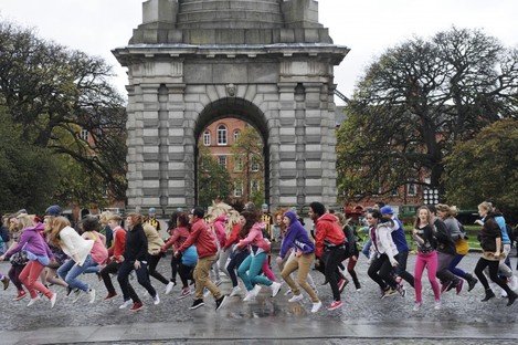 Dancers rehearse for Bollywood filming at TCD today