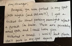 This guy left an angry note about parking and got a wonderful Christmassy response