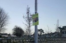 A phantom supporter* is erecting this man's election posters for him...