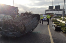 Car flips over on M50 slip road