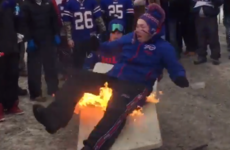 NFL fans are crazy, episode 7,118: Bills fan catches fire, gets rescued by beer
