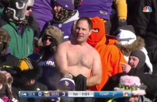 It's an absolutely baltic -20°C in Minnesota - and this fan is wearing no shirt!