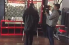 Dominick Cruz is on crutches just two days before his UFC title fight*