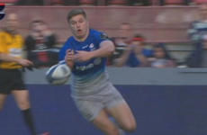 Epic fail! Owen Farrell goes to celebrate a try but fumbles the ball before dotting down