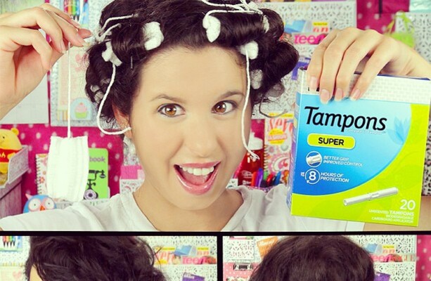 Women are curling their hair using tampons and maxi pads