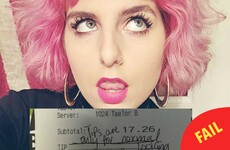 This waitress with pink hair didn't get a tip because she wasn't 'normal looking'