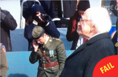 An army officer was caught rapid chatting on his phone during the 1916 commemoration