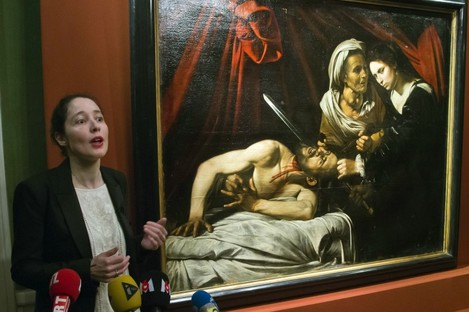 Julie Ducher, French expert specialising in Old Masters paintings, talks to the media in Paris