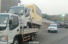 A man was fined for speeding with three trucks stacked on top of each other