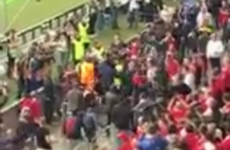Fighting breaks out in the stands prior to kick-off in the Europa League final