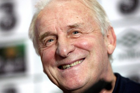 Trapattoni, or 'Jovanni,' as the Corrigans prefer to call him, has a chuckle at yesterday's press conference. 