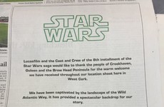 The Star Wars crew took out a newspaper ad to thank the people of West Cork