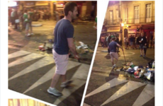 This Irish fan led a one-man cleanup after the street party in Bordeaux last night