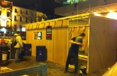 Occupy Dame Street builds wooden kitchen in front of Central Bank