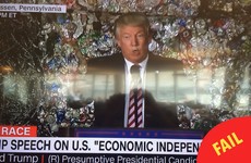 Donald Trump had the most unfortunate backdrop for his speech, and Twitter lost it