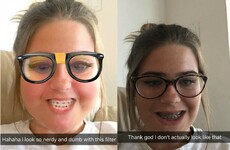This girl realised she looked exactly like the nerdy Snapchat filter and it's gas