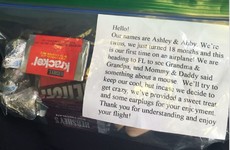 These parents handed out sweets to plane passengers to apologise for their crying babies