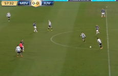 Juventus youngster Carlos Blanco launches one in from the halfway line