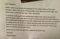 This guy arrived home to the soundest note from his neighbour about loud sex