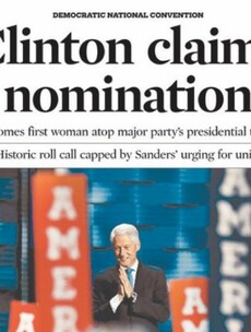 US papers taking all kinds of flak for headlining Hillary's nomination with a picture of Bill