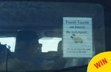 A group of French tourists stuck up this class note when driving around Galway