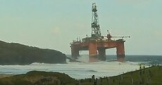 Oil rig blown ashore during severe weather