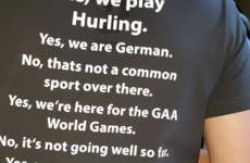 This German hurler's t-shirt pretty much wins the GAA world games