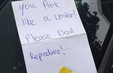 An angry Dubliner left this exceptionally harsh note on a badly parked car