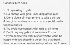 This girl drew up an insane list of 20 rules for her boyfriend ahead of his lads' holiday