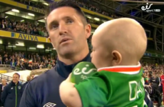 Robbie Keane's baby son tried to steal the spotlight during his dad's final speech last night