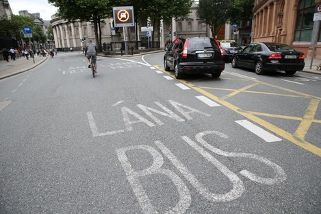 An empty bus lane on College Green during the August 2013 Dublin Bus strike