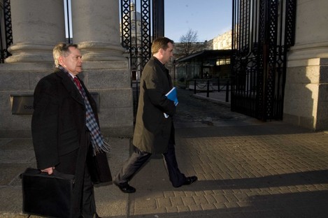Brendan Howlin walking to the Dáil on Monday afternoon to deliver the first part of the Budget