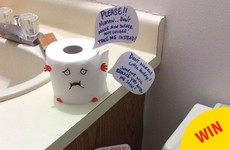 This girl has an excellent way of reminding her boyfriend to replace the toilet roll