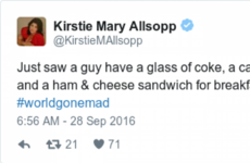 Kirstie Allsopp saw a man eating an unhealthy breakfast and lost the absolute rag