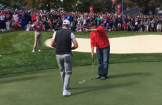 Europe's golfers challenged a heckler to make the putt he slagged them for missing