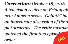 The New York Times issued the best correction after a reviewer's morto mix up