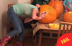 A girl became a human jack o'lantern after getting her head stuck inside a pumpkin