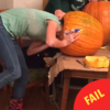 A girl became a human jack o'lantern after getting her head stuck inside a pumpkin