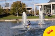 This ex-UCD student returned to campus yesterday to wakeboard across the lake