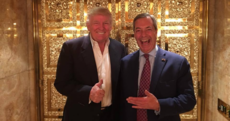 Nigel Farage pictured with Donald Trump inside gold lift