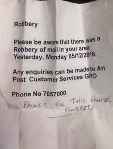 Christmas presents stolen from postmen and post vans in Dublin
