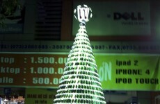 Here's what a Christmas tree made of mobile phones looks like